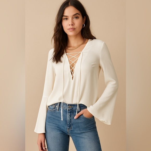 Uterque Tops - Uterqüe White Lace-Up Blouse